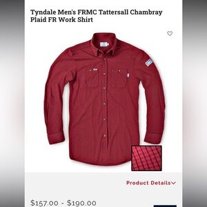 Tyndale Red Button Down Shirt with Durable Cotton Fabric Very very good cond!